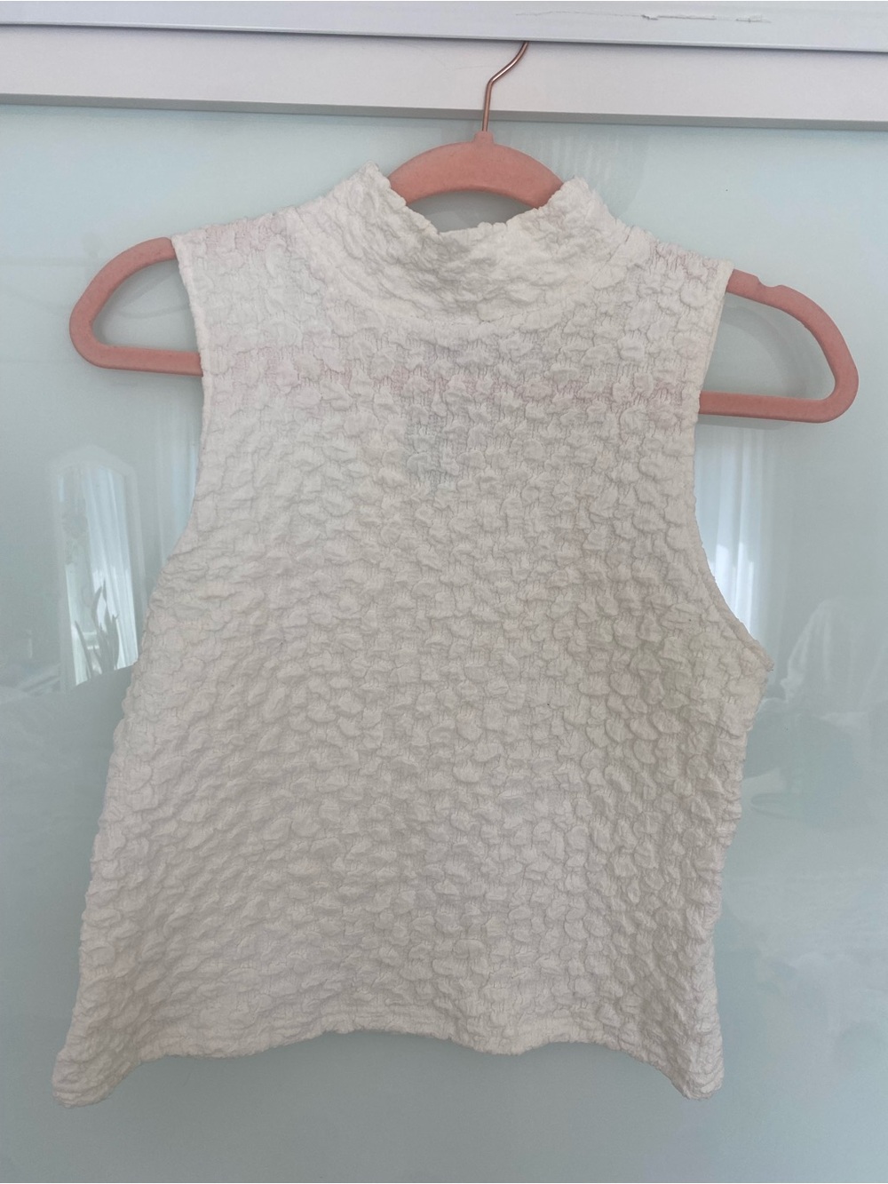 Sleeveless Textured Mock Neck Top in White